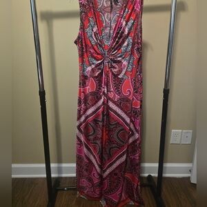 Stunning Red Pink Paisley New Directions Plus-Size Long Maxi Dress Special Event